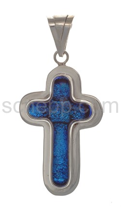 Anhänger, Kreuz aus blauem Murano-Glas