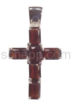 Anhänger, Kreuz mit rotem Zirkonia