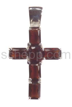 Pendant, cross with red Zirconia