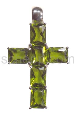 Pendant, cross with light green Zirconia