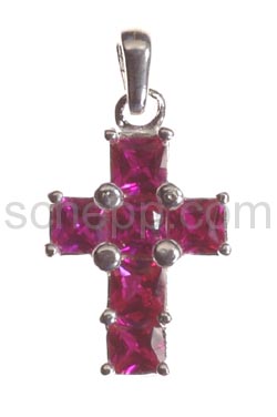 Anhänger, Kreuz mit rosafarbenen Zirkonia