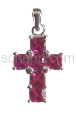 Pendant, cross with pink Zirconia