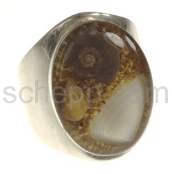 Ring mit echten Muscheln in Kunstharz, oval