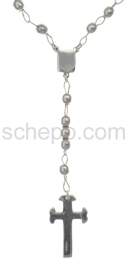 Rosenkranz mit Silberperlen, lang
