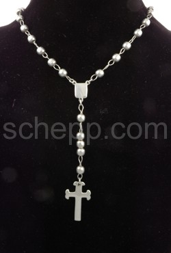 Rosenkranz mit Silberperlen, lang