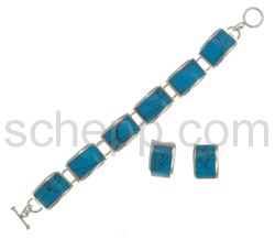 Set aus Gliederarmband und Ohrsteckern, synthetischer Trkis