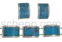 Set of link bracelet ear studs, synthetic turquoise