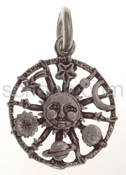 Pendant, sun with luminaries (moon/shooting star), small