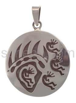 Pendant Indian jewellery, Kokopellis and bear\s paw (Hopi style