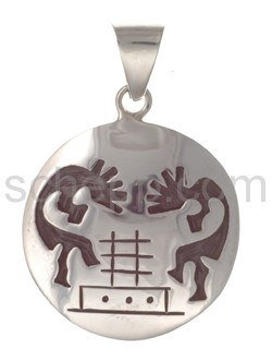 Anhnger Indianerschmuck, Kokopellis (Hopi-Style), rund