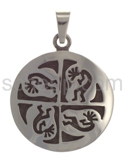 Pendant Indian jewellery, 4 Kokopellis (Hopi style), round