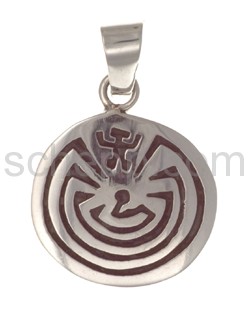 Pendant Indian jewellery, Man in the Maze (Hopi style), round