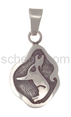 Pendant Indian jewellery, howling wolf (Hopi style), round