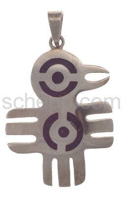 Pendant prehispanic, bird, blue inlay