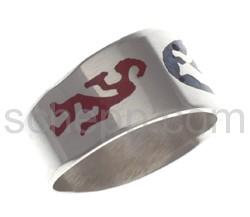 Ring with Kokopelli and tree of life, coloured inlay