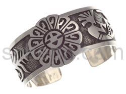 Bangle with sun, Kokopelli and tree of life (Hopi style), wide