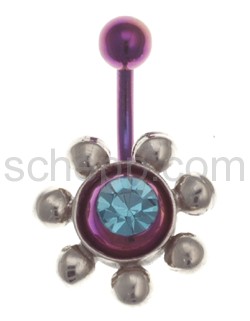 Navel shield, stylized bloom with silver beads