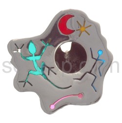 Navelshield mit Eidechse, Mensch, Mond und Stern