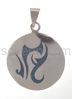 Tattoo pendant, Tribal Design with turquoise inlay