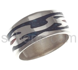 Tattoo-Ring, Tribal Design, rote und trkisfarbene Fllung