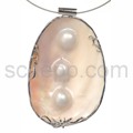 Pendant, mother-of-pearl shell with pearl enclosures, large
